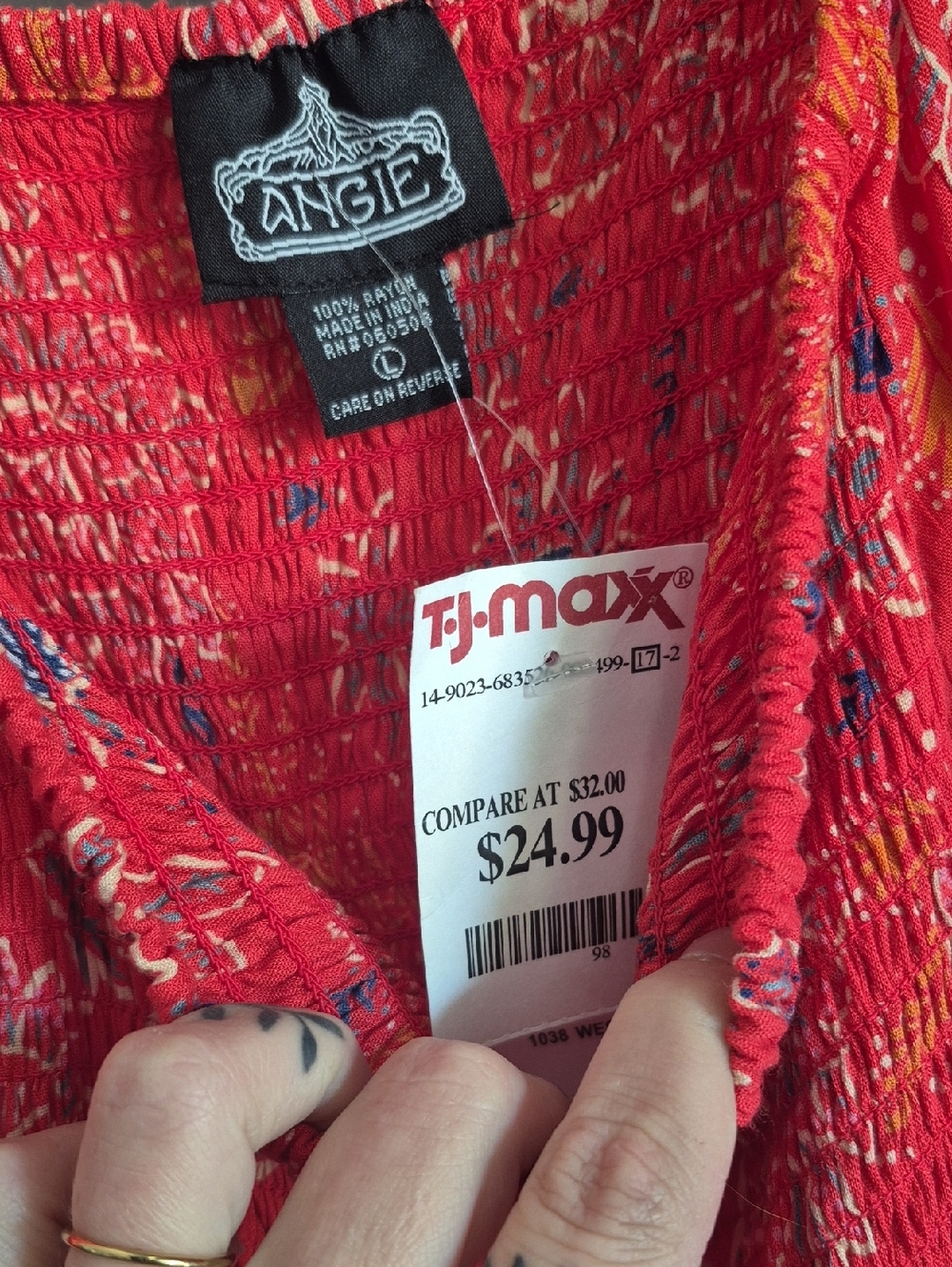 Angie Red-Orange Floral Maxi Dress with Smocked Bodice - Picture 2 of 5